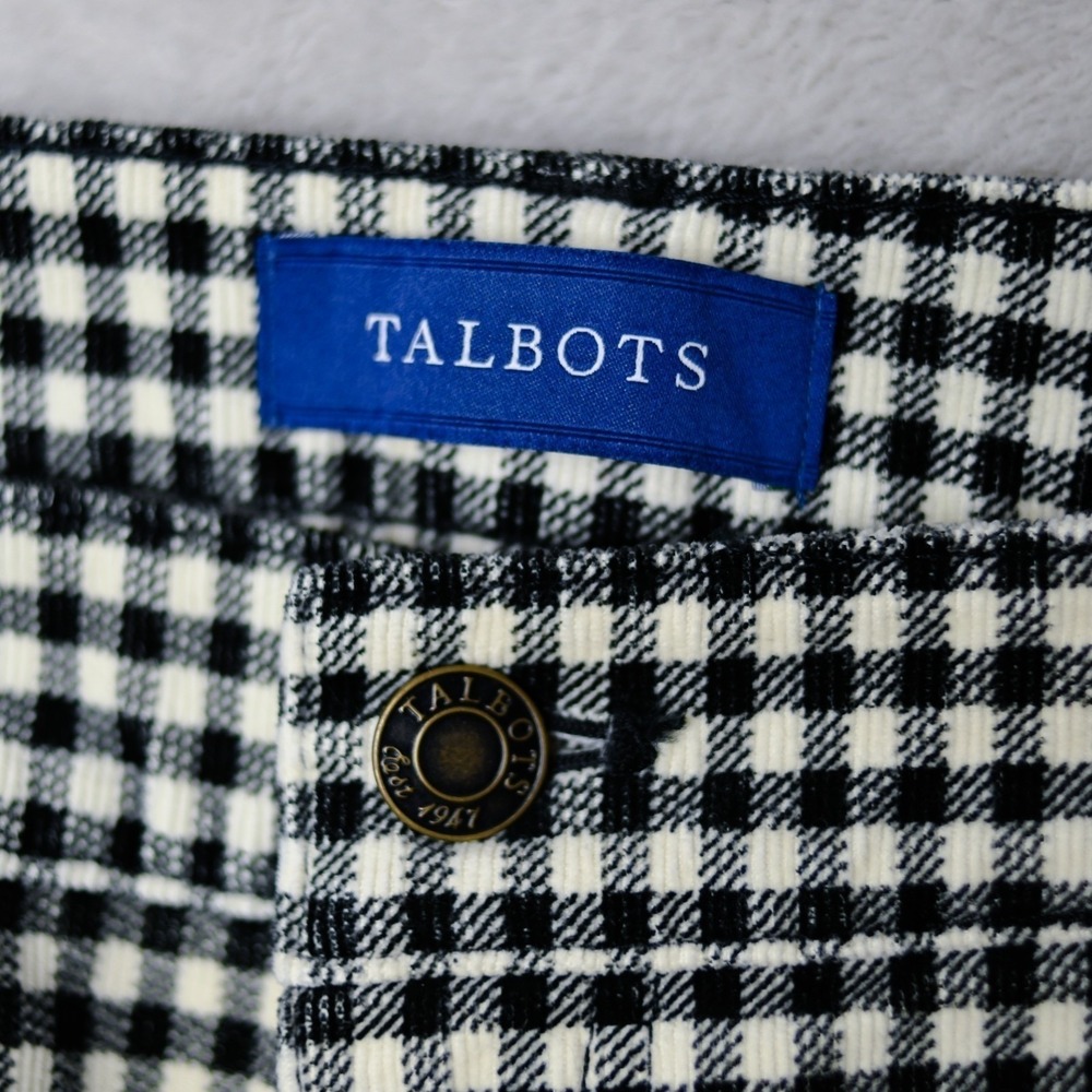 Talbots Gingham Straight Leg Pants‎ Womens 10 Black Preppy Velvet Corduroy Chic